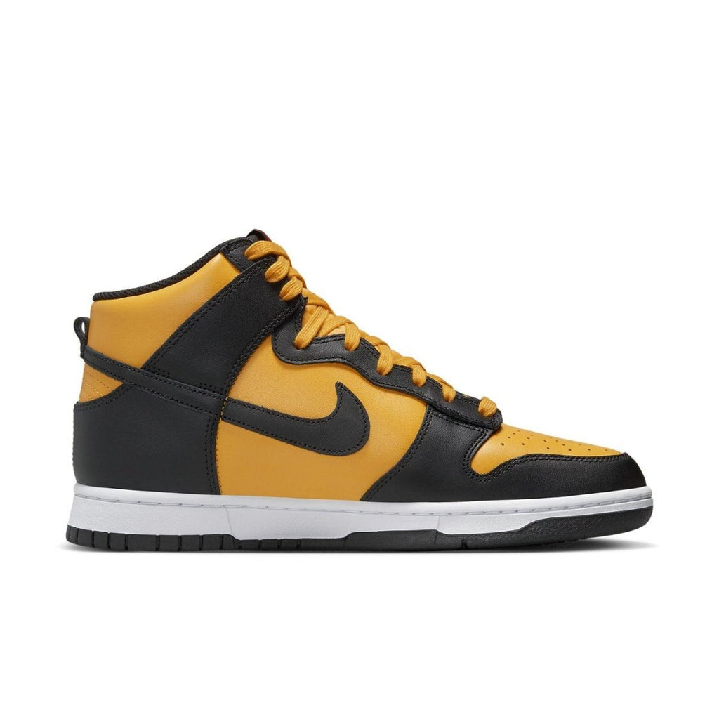 Nike Dunk High Retro Reverse Goldenrod in yellow and black with a classic silhouette and durable leather construction.