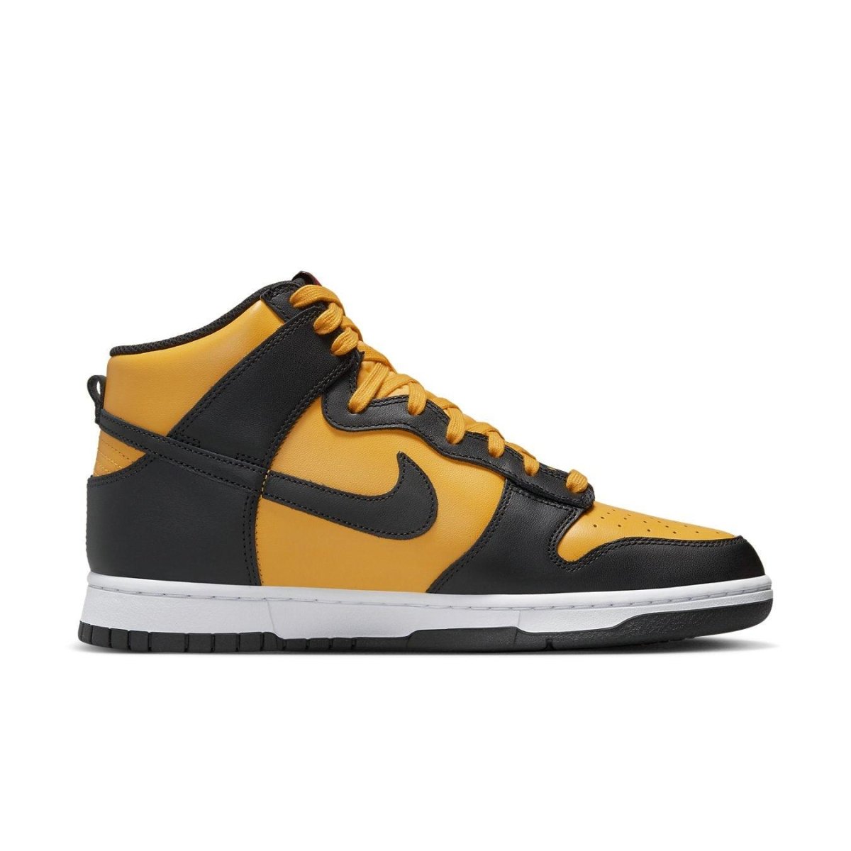 Nike Dunk High Retro Reverse Goldenrod in yellow and black with a classic silhouette and durable leather construction.