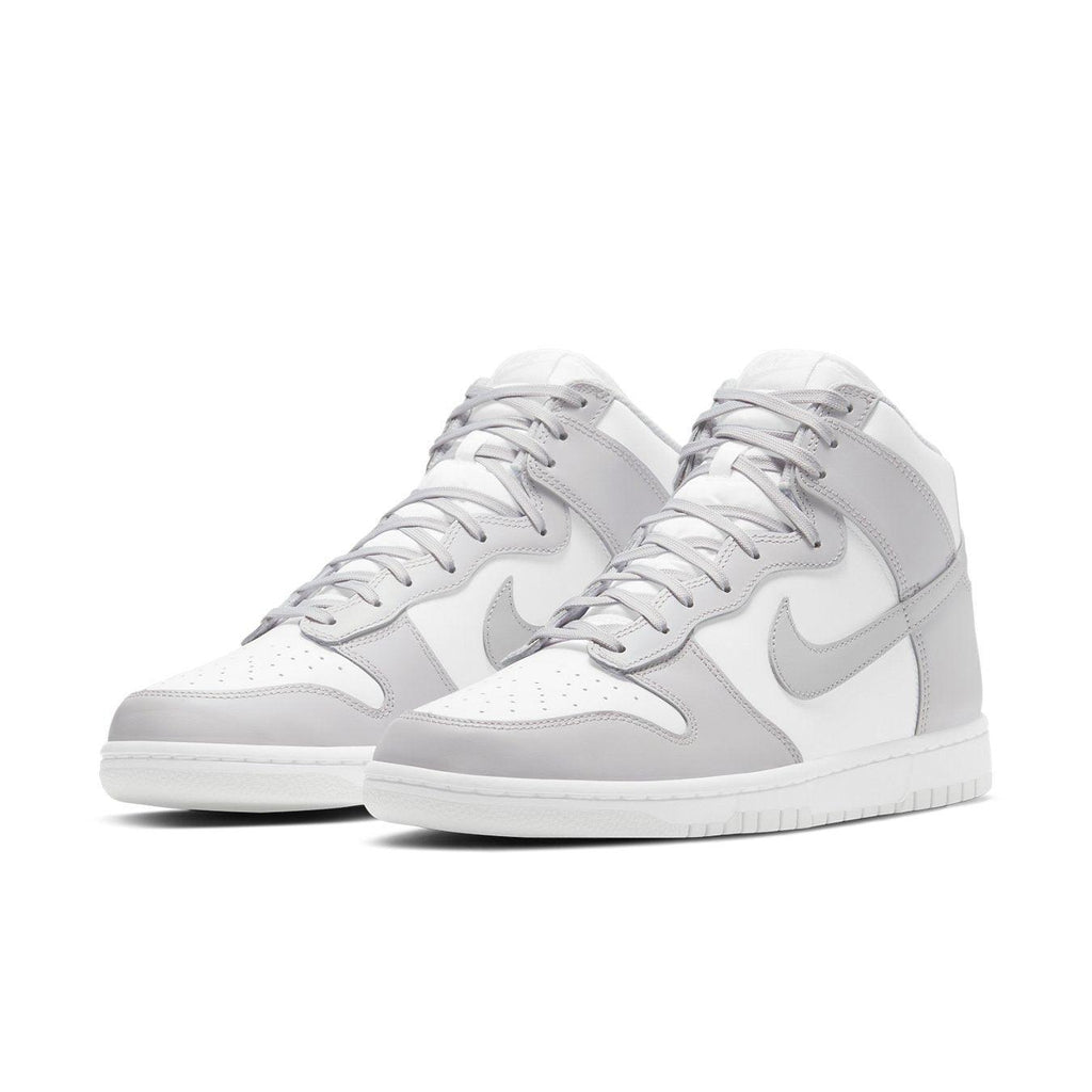Nike Dunk High Retro White Vast Grey (2021) stylish sneaker with grey and white leather design.