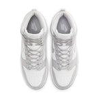 Nike Dunk High Retro White Vast Grey 2021 top view showcasing sleek design and light grey accents.