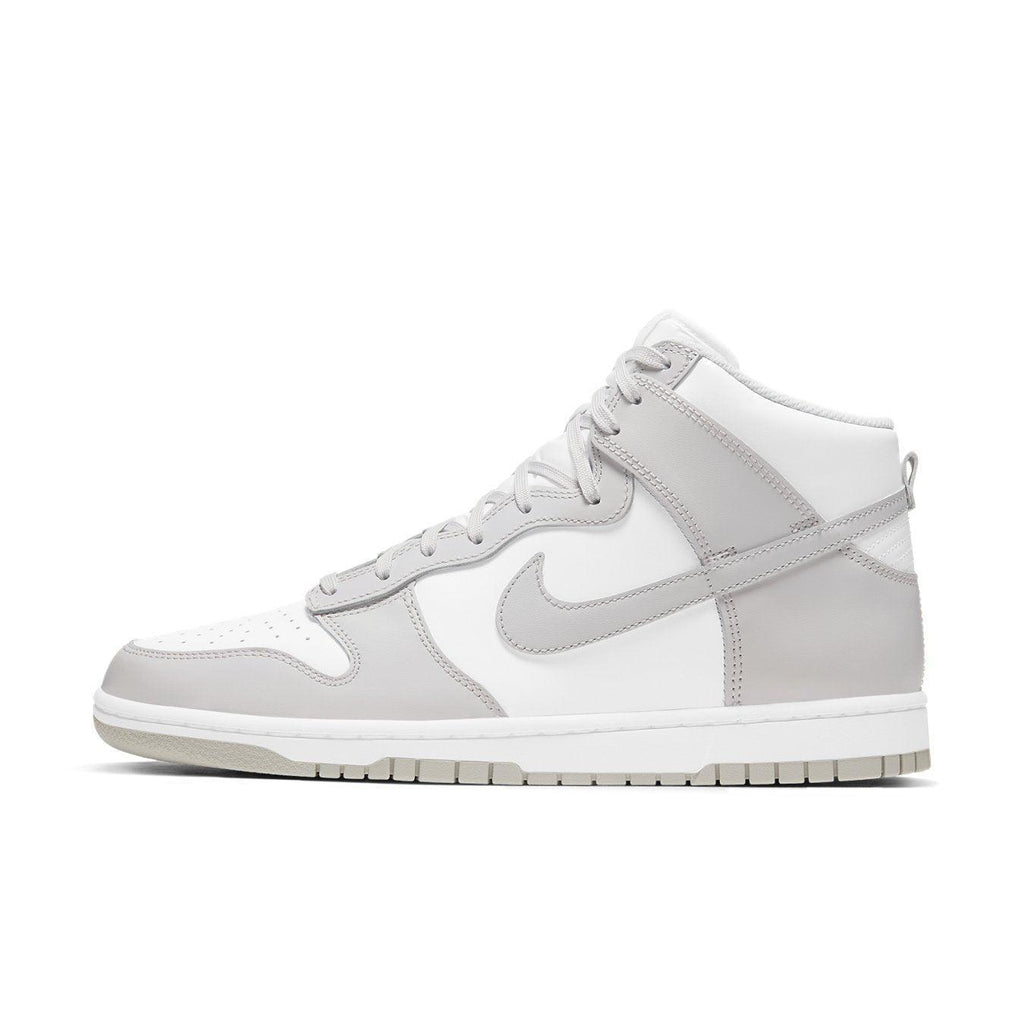 Nike Dunk High Retro White Vast Grey 2021 sneaker, featuring stylish grey and white leather design.