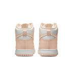 Nike Dunk High Sail Crimson Tint women's sneakers, showcasing the stylish back view with blush and white color combination.