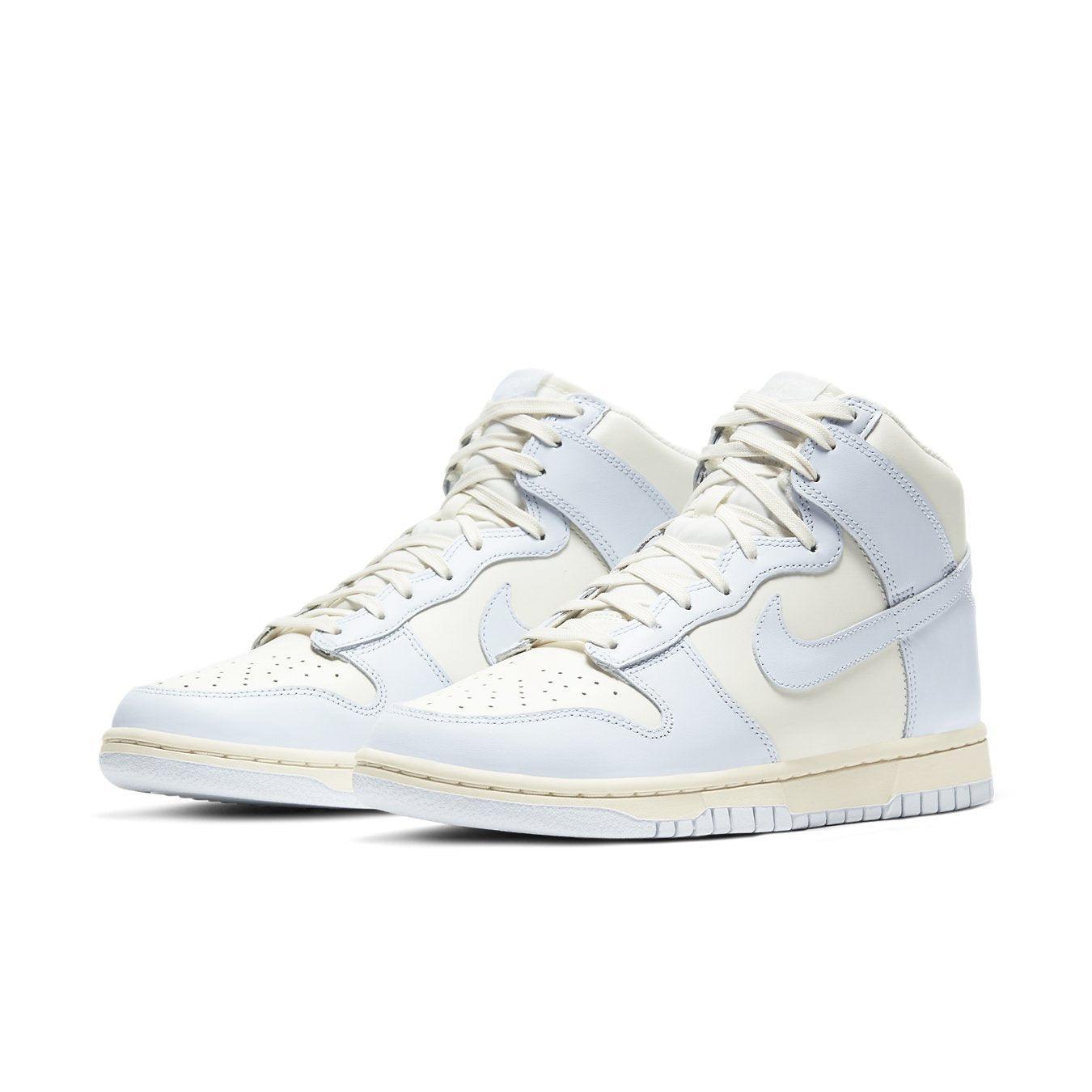 Nike Dunk High Sail Football Grey sneakers featuring cream midsole and soft grey upper.