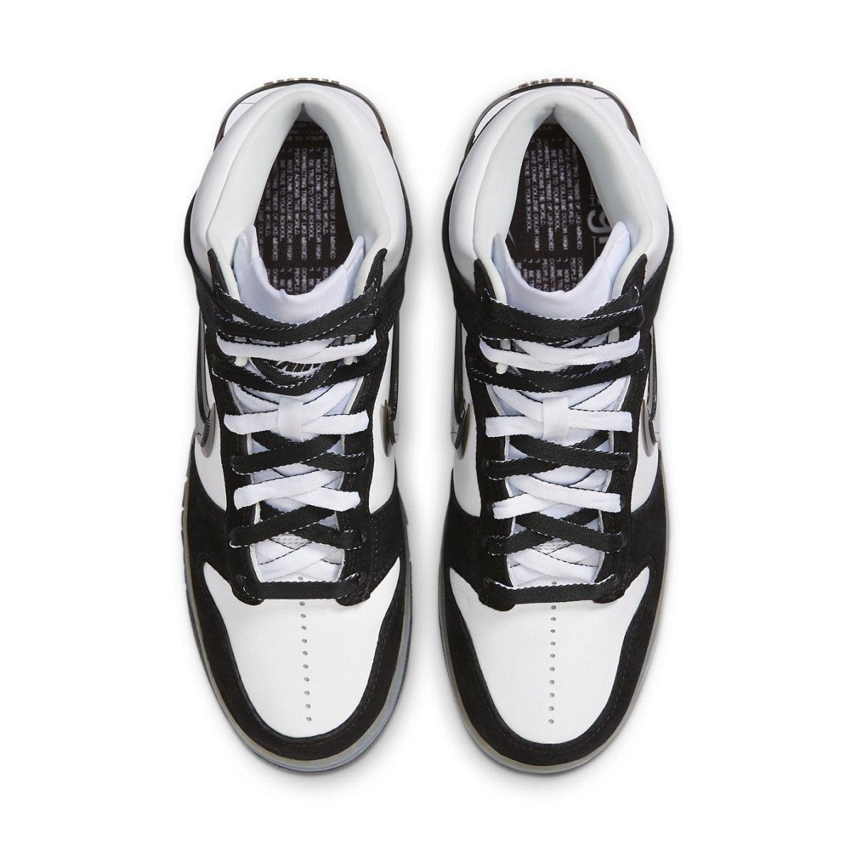 Nike Dunk High Slam Jam in white and black, showcasing a top view of the sneaker design.
