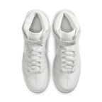 Nike Dunk High Slam Jam sneakers in white and pure platinum, featuring a sleek design and classic silhouette from above.