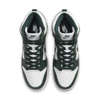 Nike Dunk High Spartan Green sneaker top view featuring white and green leather design.