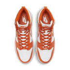 Nike Dunk High Syracuse 2021 sneaker top view, featuring orange and white colorway with iconic design.