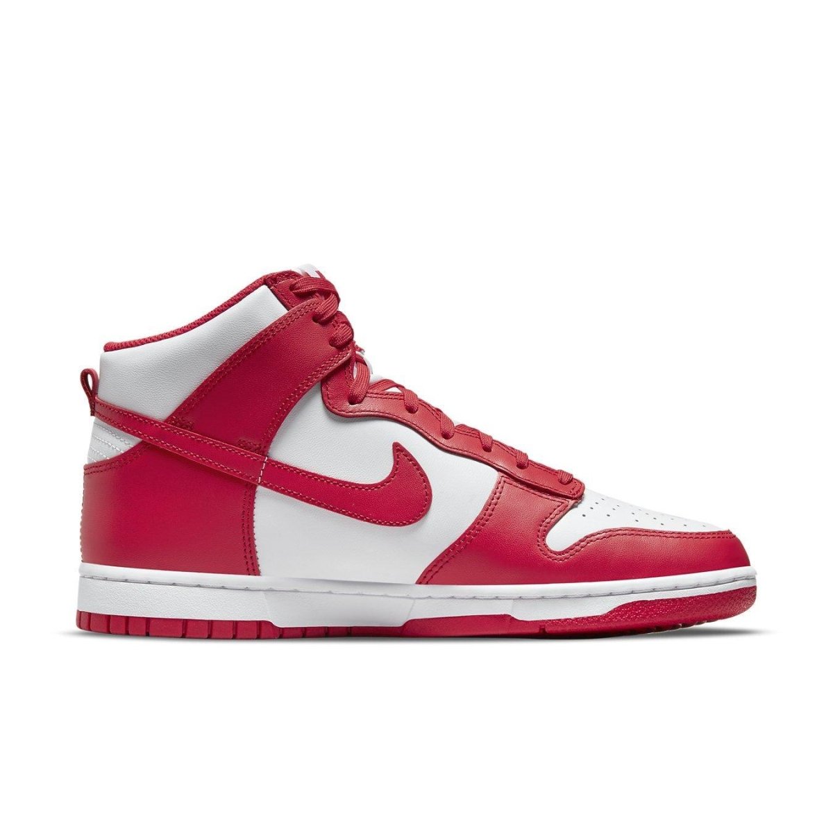 Nike Dunk High University Red sneakers featuring a bright red and white colorway.