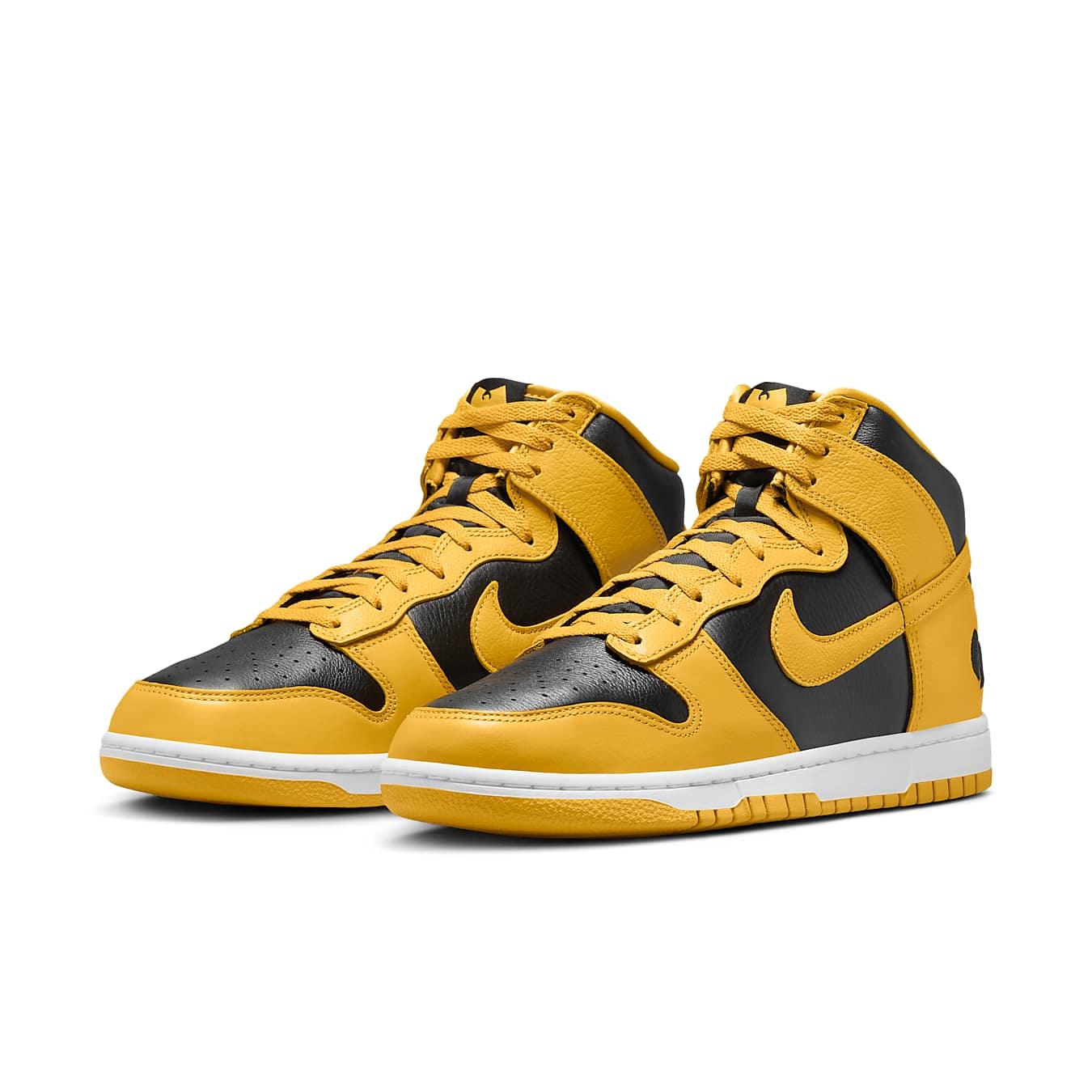 Nike Dunk High Wu-Tang 2024 in black and yellow, showcasing premium leather and classic high-top design.