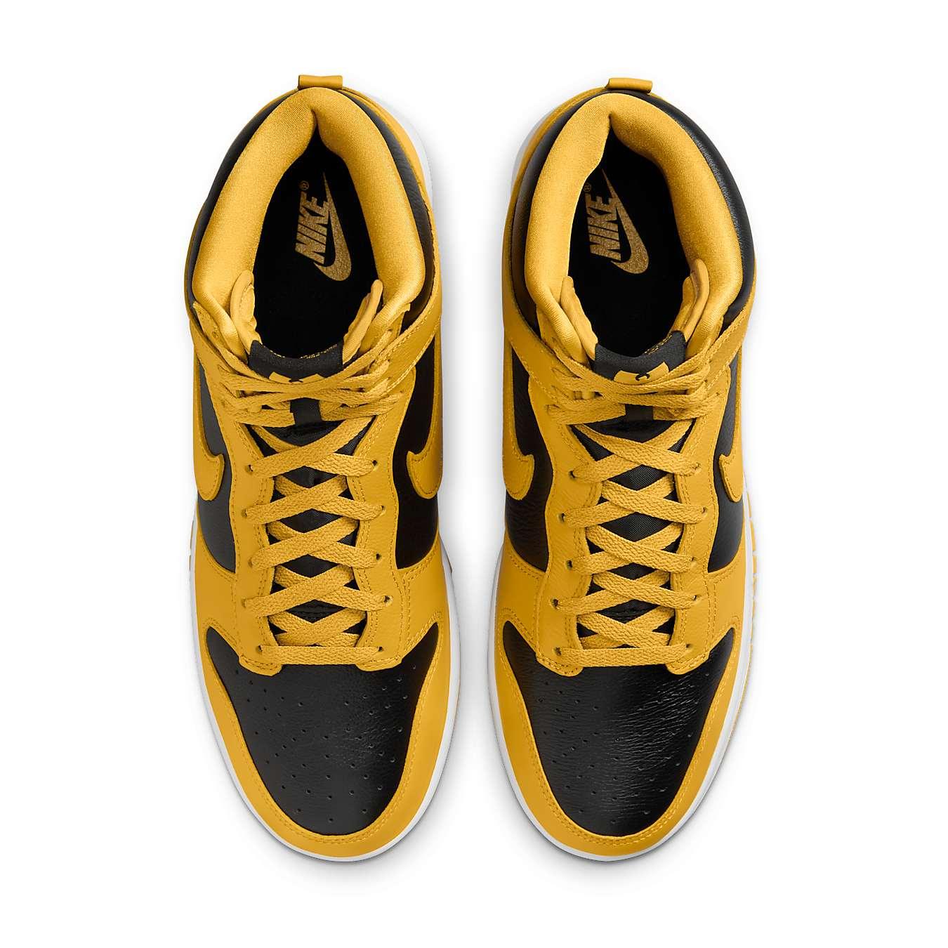 Nike Dunk High Wu-Tang 2024 top view showcasing bold yellow and black colorway with smooth leather upper.