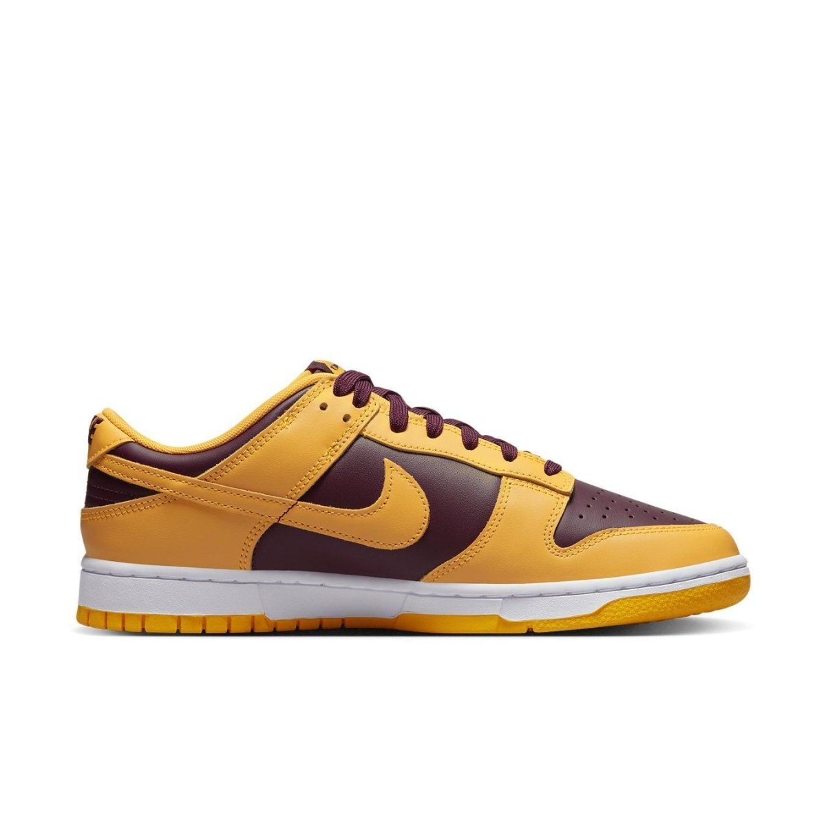 Nike Dunk Low Arizona State in bold yellow and burgundy colors with classic sneaker design.