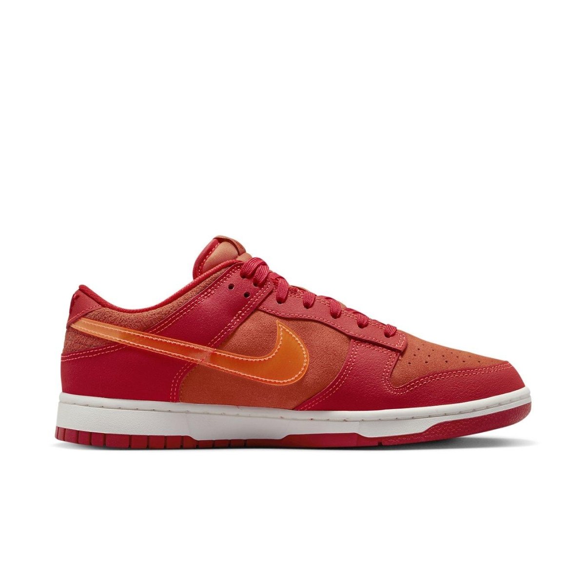 Nike Dunk Low ATL sneaker in Picante Red and University Red with Bright Crimson Swoosh and 'ATL' graphic.