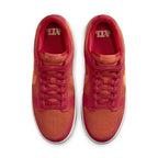 Nike Dunk Low ATL shoes in Picante Red and University Red with Bright Crimson accents celebrating hip hop's anniversary.