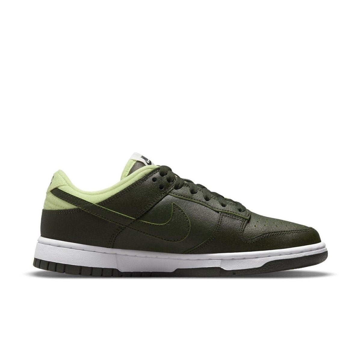 Nike Dunk Low Avocado Women's sneakers featuring dark green and light green accents, inspired by the avocado.