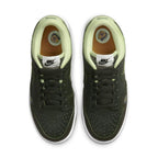 Nike Dunk Low Avocado (W) top view showcasing dark green upper and light green lining.