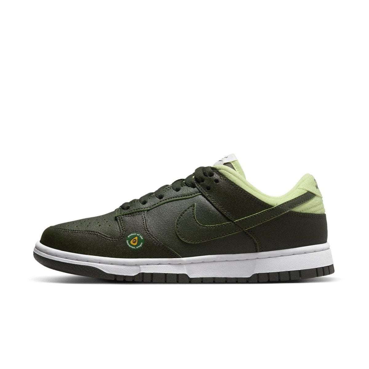 Nike Dunk Low Avocado (W) in dark green with light green accents and avocado logo on the side.