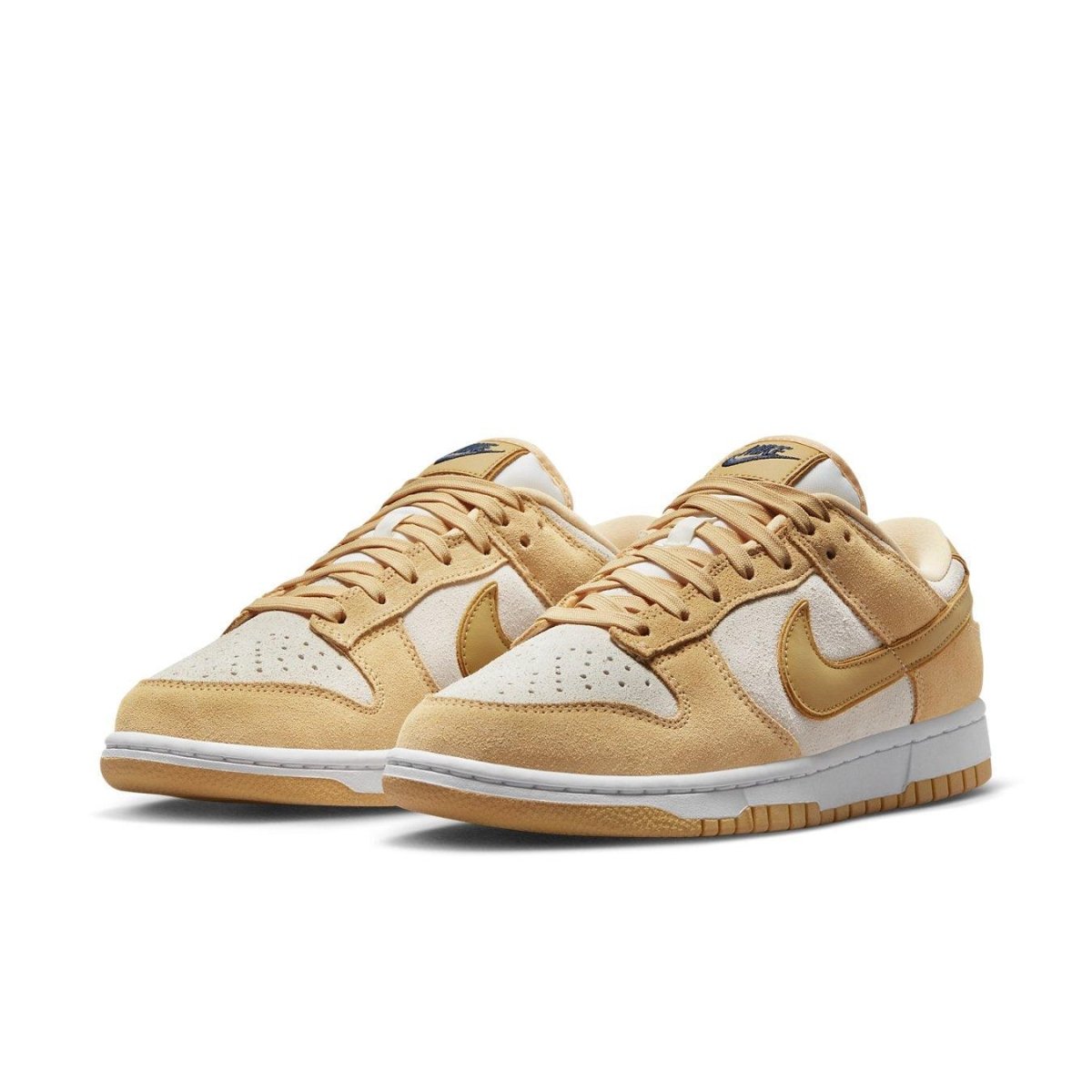 Nike Dunk Low Celestial Gold Suede women's sneakers featuring suede and smooth leather details.