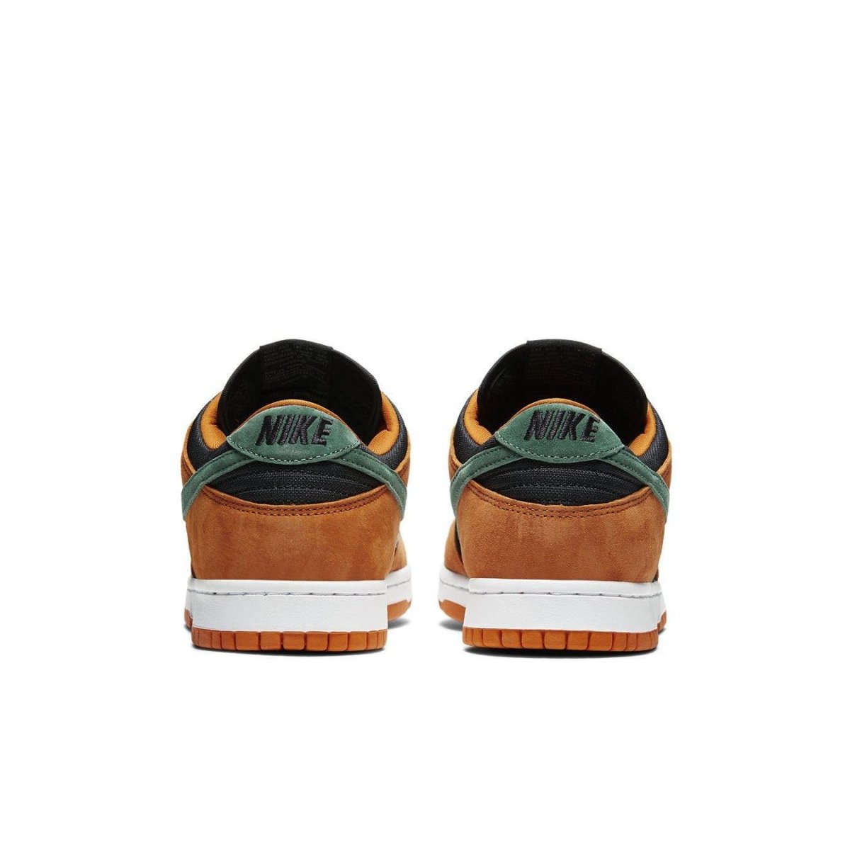 Nike Dunk Low Ceramic 2020 sneakers featuring black, green, and ceramic colorway with suede material and Nike branding.