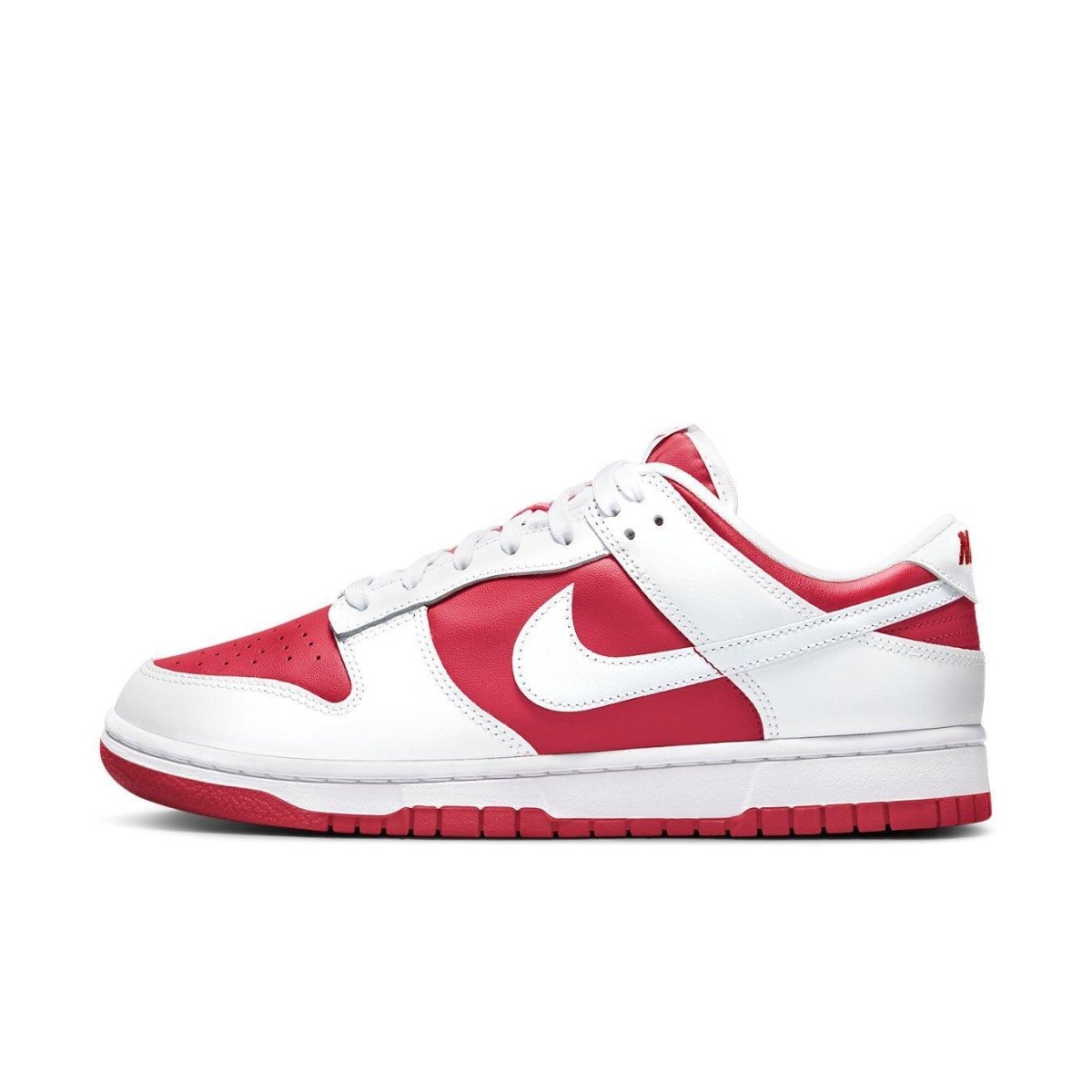 Nike Dunk Low Championship Red 2021 sneaker featuring a white and red colorway, ideal for basketball and streetwear.