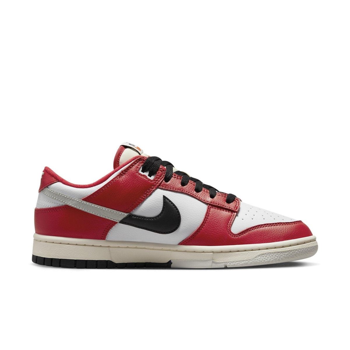Nike Dunk Low Chicago Split sneakers in white, red, and black with a stylish split design.