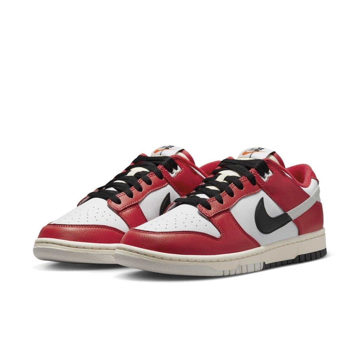 Nike Dunk Low Chicago Split sneakers in red and white with black accents and a split design.