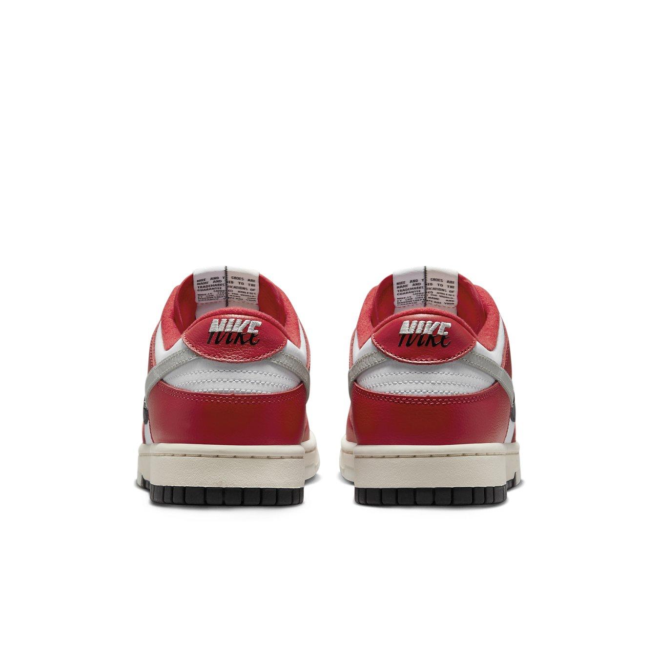 Nike Dunk Low Chicago Split rear view showcasing red and silver design with iconic logo.
