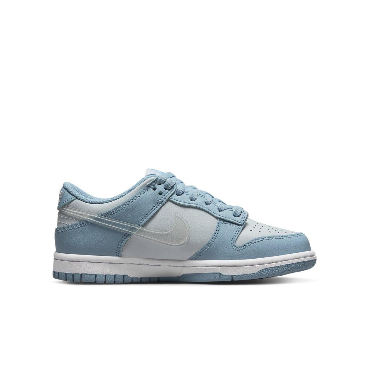 Nike Dunk Low Clear Blue Swoosh GS sneakers with a light blue premium leather upper.