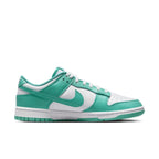 Nike Dunk Low Clear Jade sneakers with white and jade green design side view.