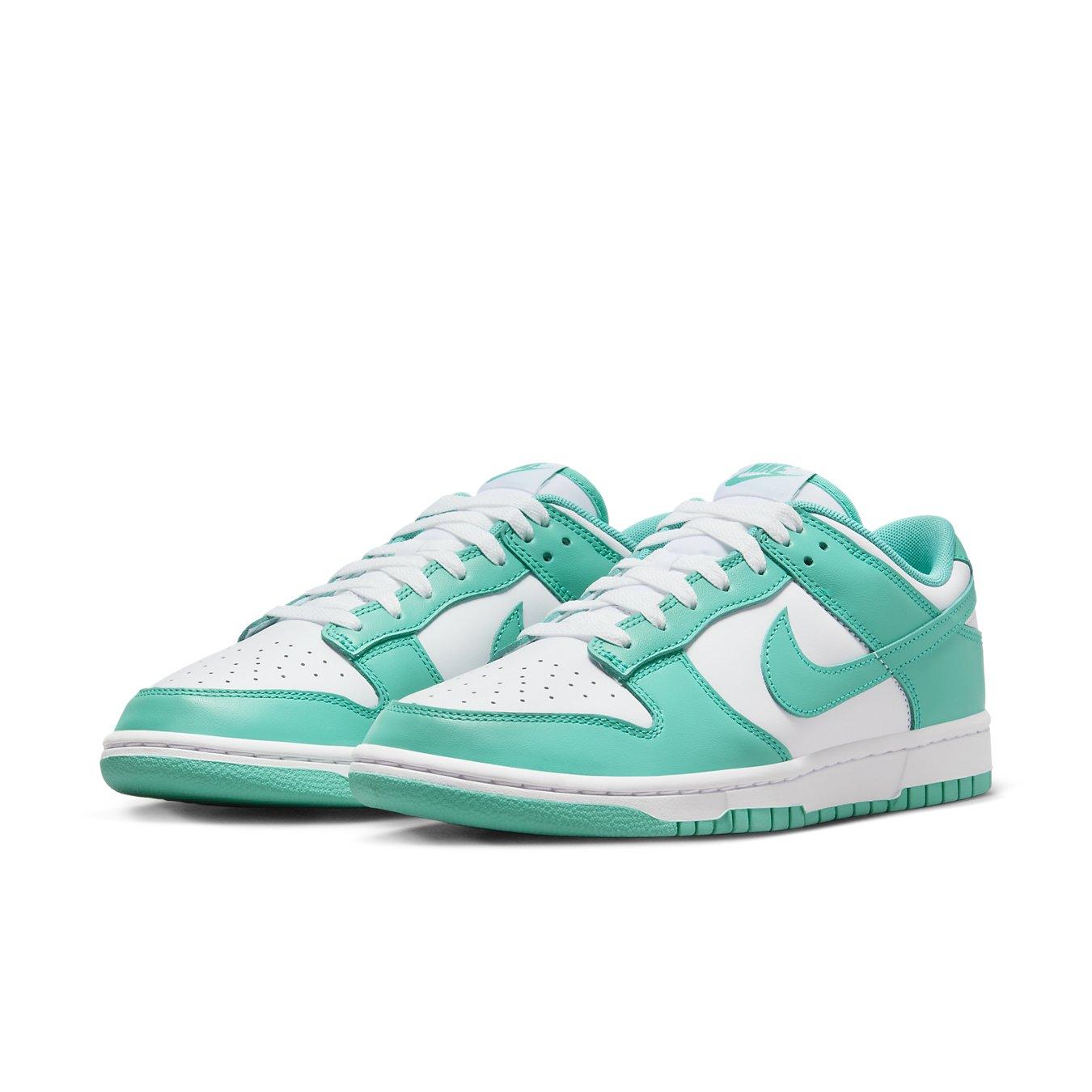 Nike Dunk Low Clear Jade featuring a sleek white leather upper and vibrant jade green accents.