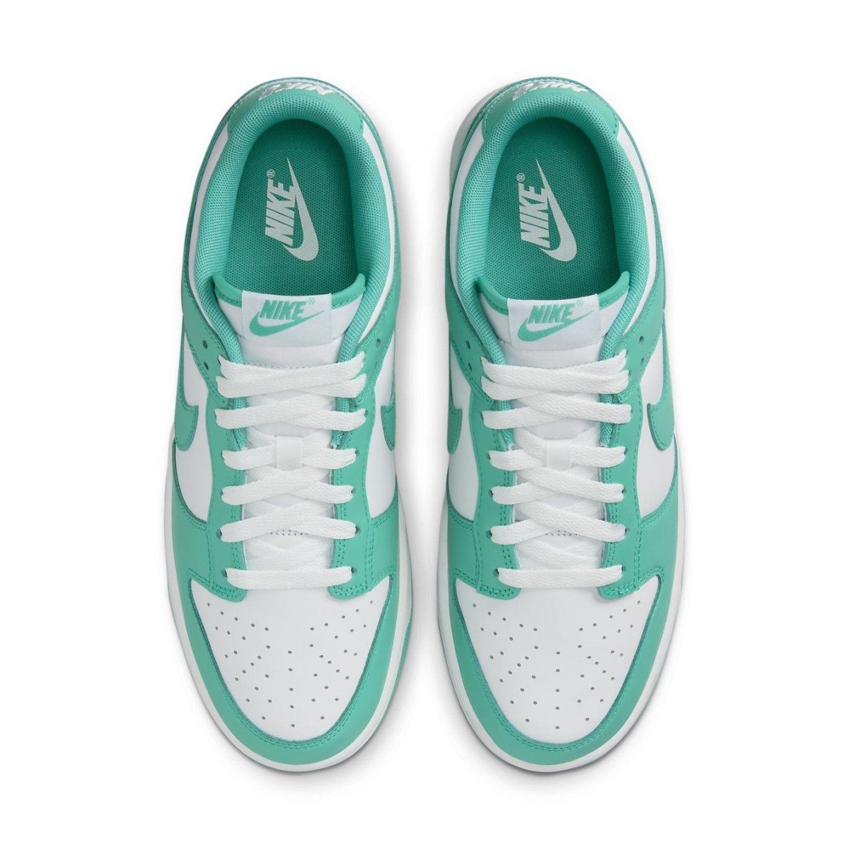 Nike Dunk Low Clear Jade sneakers featuring a white leather base and bright jade green overlays.