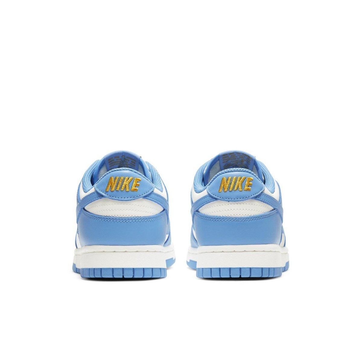Nike Dunk Low Coast (W) sneakers in blue and white, showcasing the back view with prominent Nike branding.