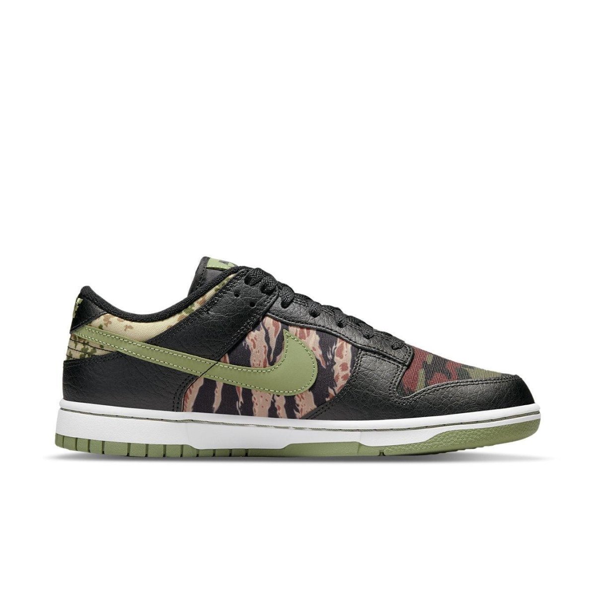 Nike Dunk Low Crazy Camo featuring bold camouflage patterns in black and petrol green.