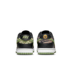 Nike Dunk Low Crazy Camo sneakers featuring unique camouflage patterns on a black and green base.