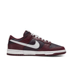 Nike Dunk Low Dark Beetroot sneaker in burgundy leather with white Swoosh and outsole.