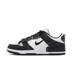 Nike Dunk Low Disrupt 2 Panda Women's sneaker in black and white leather with perforated toe design.