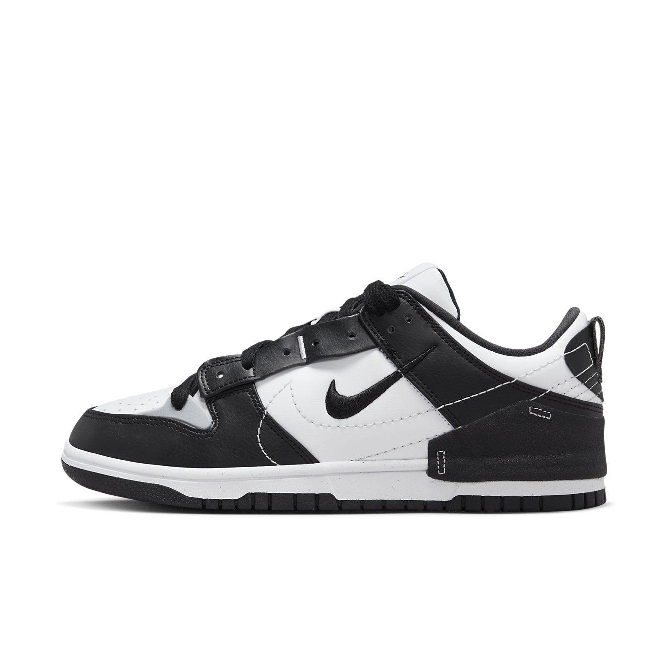 Nike Dunk Low Disrupt 2 Panda Women's sneaker in black and white leather with perforated toe design.