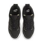 Nike Dunk Low Disrupt Black Gum (W) top view with black upper and white sole design.