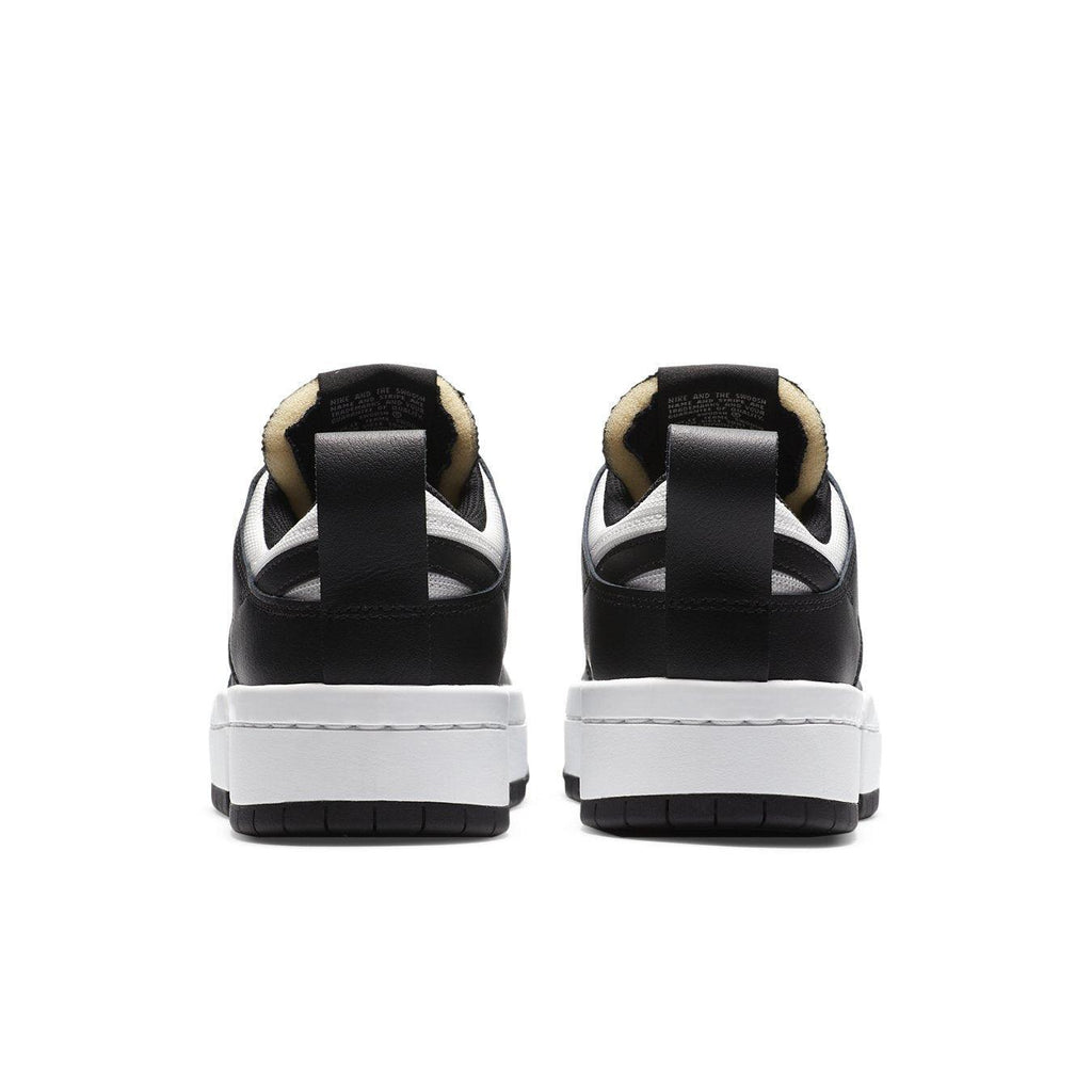 Nike Dunk Low Disrupt Black White (W) rear view featuring modern platform design and bold silhouette.