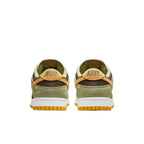 Nike Dunk Low Dusty Olive sneakers showing back view with Pro Gold and Olive color palette.