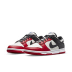 Nike Dunk Low EMB NBA 75th Anniversary shoes in Sail, black, and Chile red colorway.