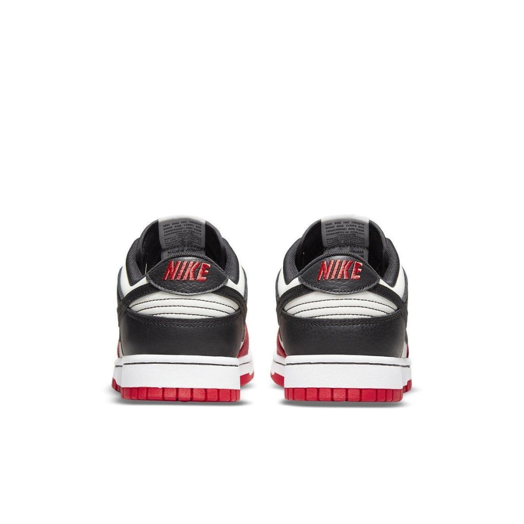 Nike Dunk Low EMB NBA 75th Anniversary Chicago rear view with black and red colorway details.