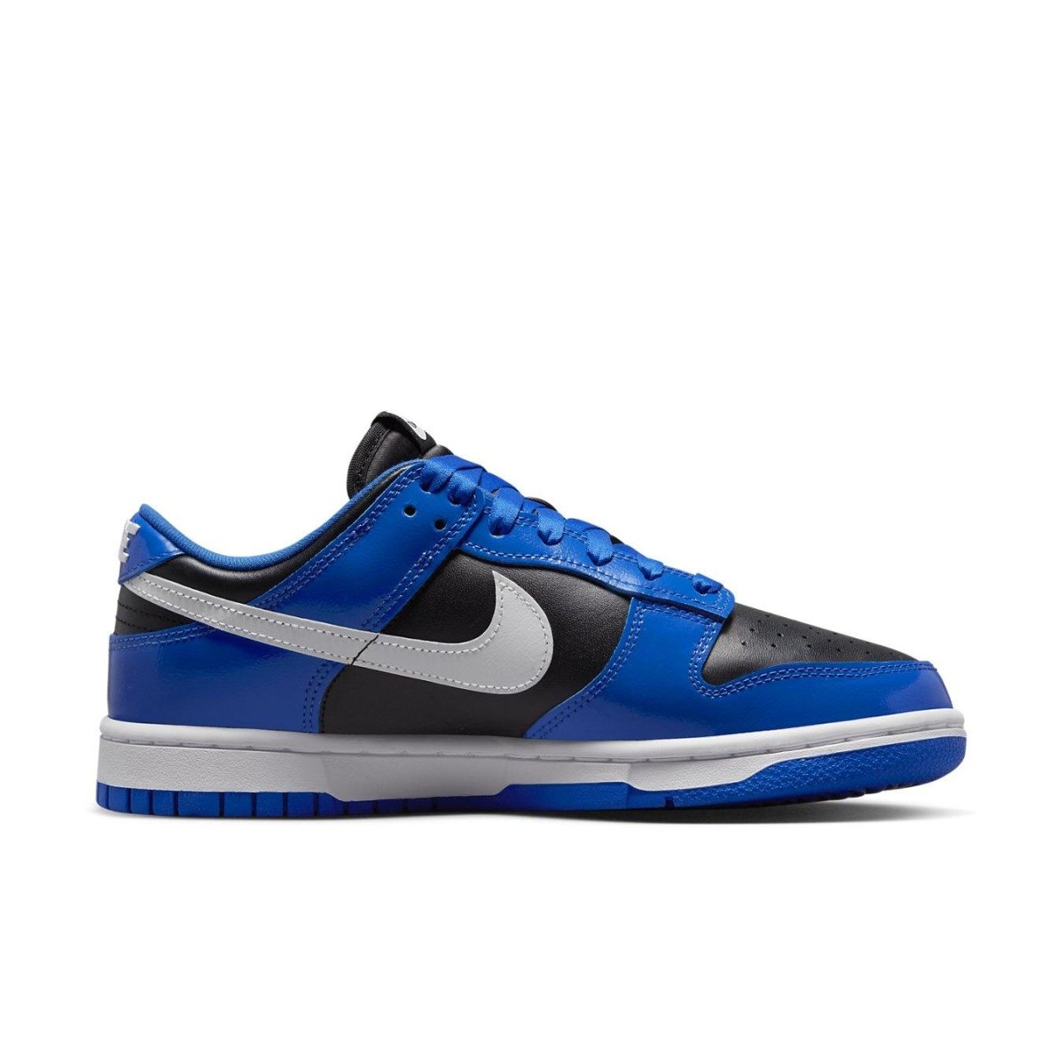 Nike Dunk Low Essential in Game Royal Black and White, featuring blue and black leather panels.