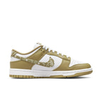 Nike Dunk Low Essential Paisley Pack Barley women's sneaker in olive green and white, showcasing stylish design and comfort.