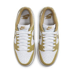 Nike Dunk Low Essential Paisley Pack Barley (W) in white and barley gold colorway, top view with laces.