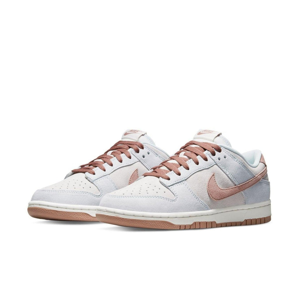 Nike Dunk Low Fossil Rose with beige suede upper and pastel pink accents, stylish and comfortable streetwear sneaker.