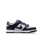Nike Dunk Low Georgetown (GS) in grey and dark obsidian colorway, designed for kids with classic basketball style.