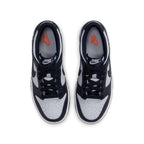 Nike Dunk Low Georgetown GS sneakers from above, featuring a grey and dark obsidian colorway with contrasting logo.