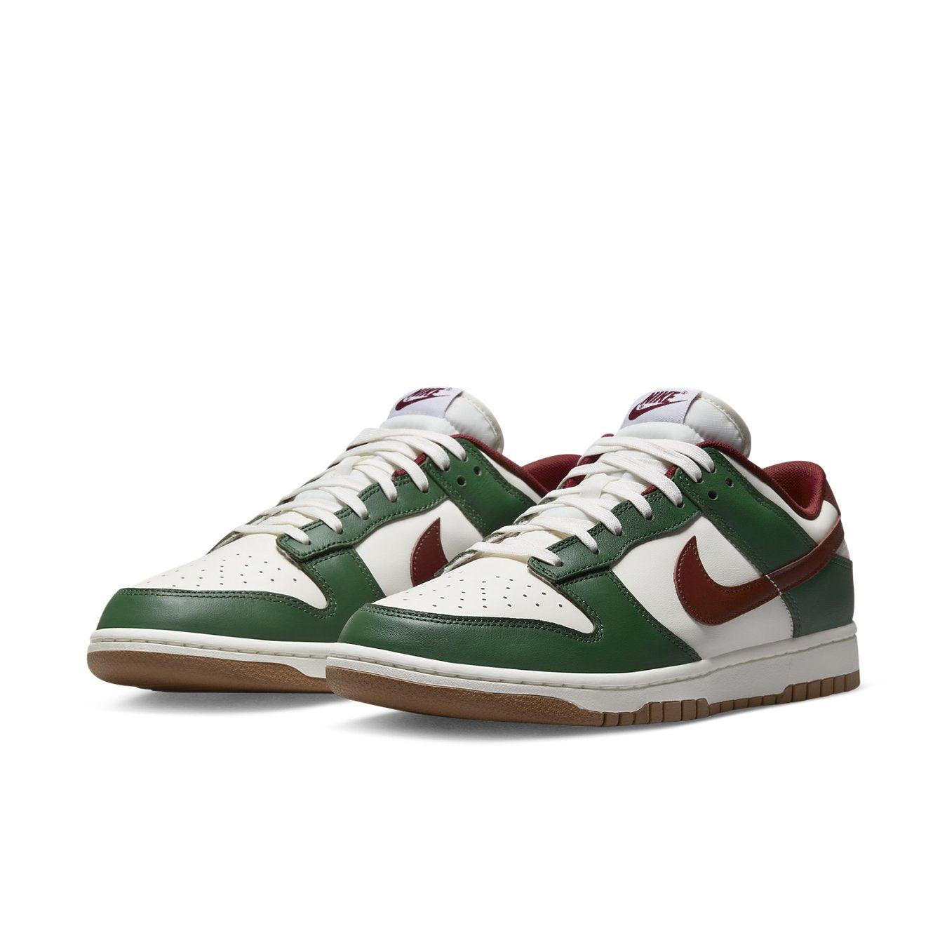 Nike Dunk Low Gorge Green featuring vintage design, leather upper, cushioned insole, and rubber outsole for traction.