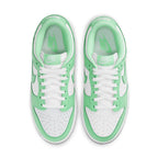 Nike Dunk Low Green Glow (W) sneakers featuring white and vibrant green accents on a stylish leather design.
