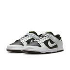 Nike Dunk Low Grey Panda Volt featuring black and white leather, with neon accents and classic white rubber sole.